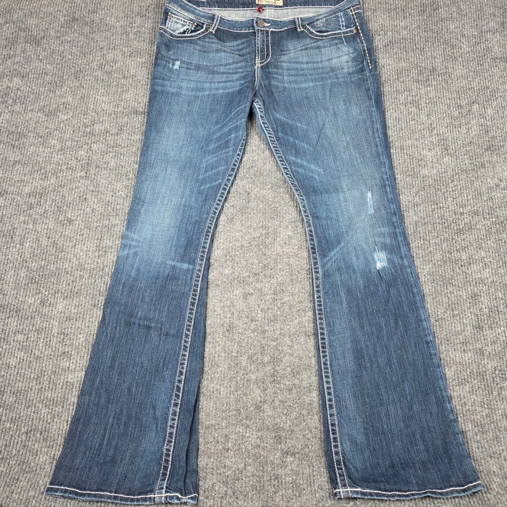 BKE Sabrina Bootcut Jeans Womens 36x31.5 Medium Wash Distressed Contrast Stitch
